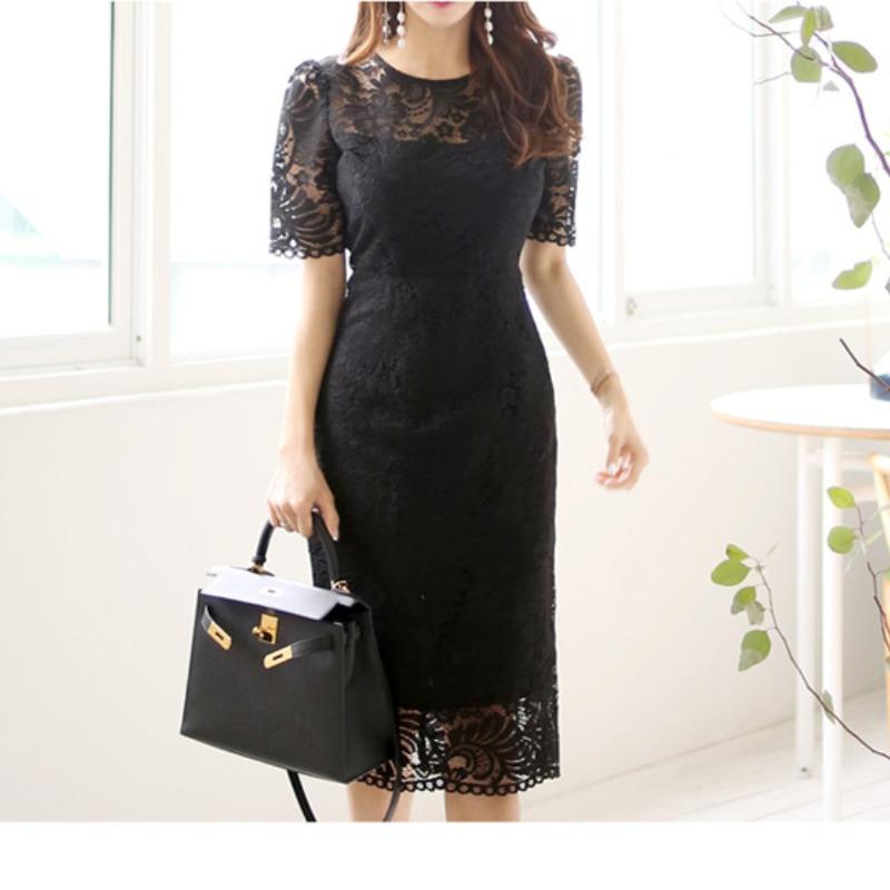 

Летнее облегающее платье с коротким рукавом, модное кружевное платье для женщин, высокая талия, свободные элегантные платья для женщин, повседневное ретро, однотонное женское сексуальное вечернее платье 26075 XL чёрный