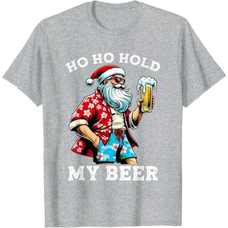 Cotton Funny Santa Claus Wearing Sunglasses Beer Christmas Tee Comfortable and Soft Breathable Fashionable Funny Men's Clothing