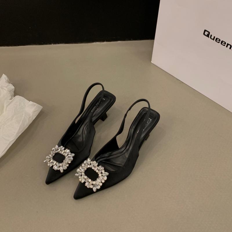 Stiletto High Heels Temperament Socialite Black Bag Head Sandals Fairy Shoes 2025 New Spring and Summer Pointed Single Shoes