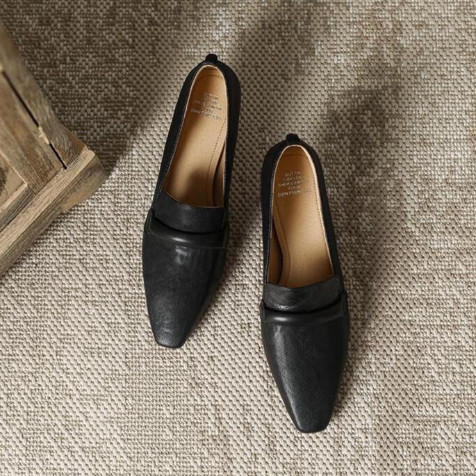 

Sexy Women Heeled Sandals Square Toe Loafers Shoes Summer 2025 Trend Dress Shallow Soft Leather Pumps Classics Sandalias Mujer 43 чёрный
