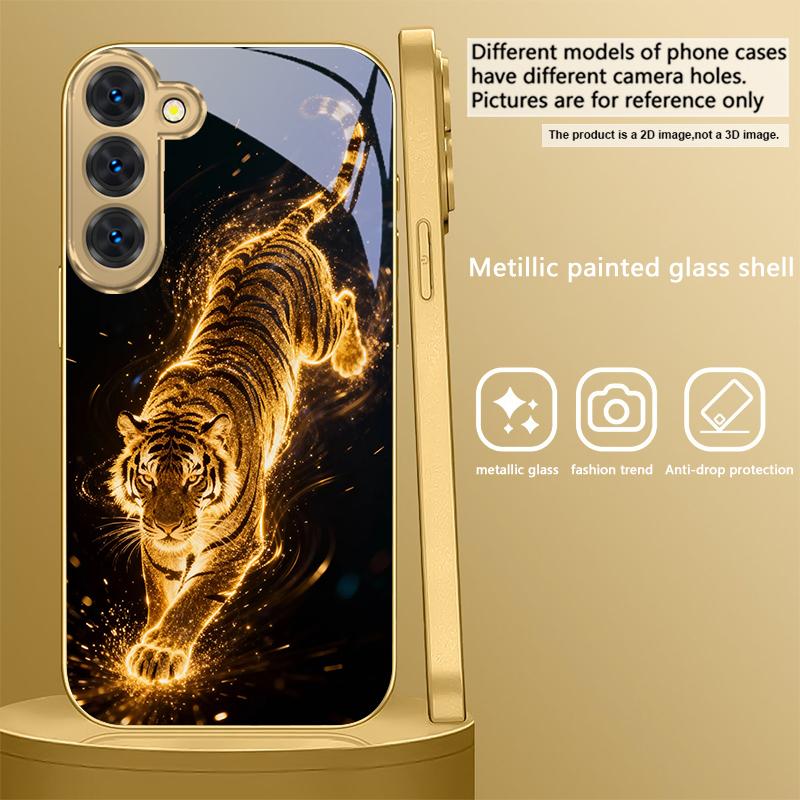 The Tiger of Strength For Samsung Galaxy S26 S20 FE S21 S22 S23 Plus S24 Ultra S25Ultra S21+ S22Plus Golden Glass Phone Case