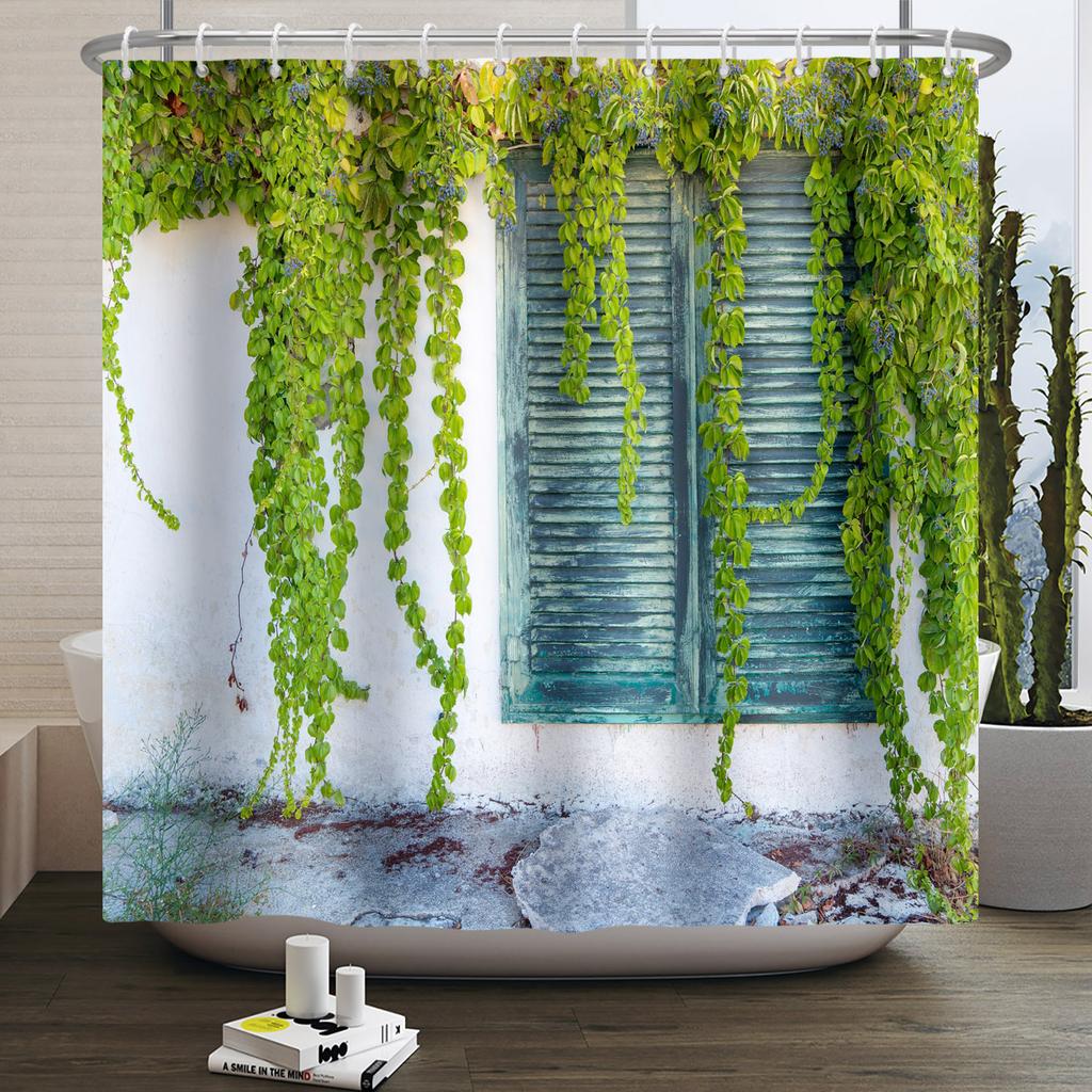 Spring Shower Curtain Green Leaf Floral Curtains For Bathroom Vines Butterfly Baththb Waterproof Polyester Bathroom Curtain