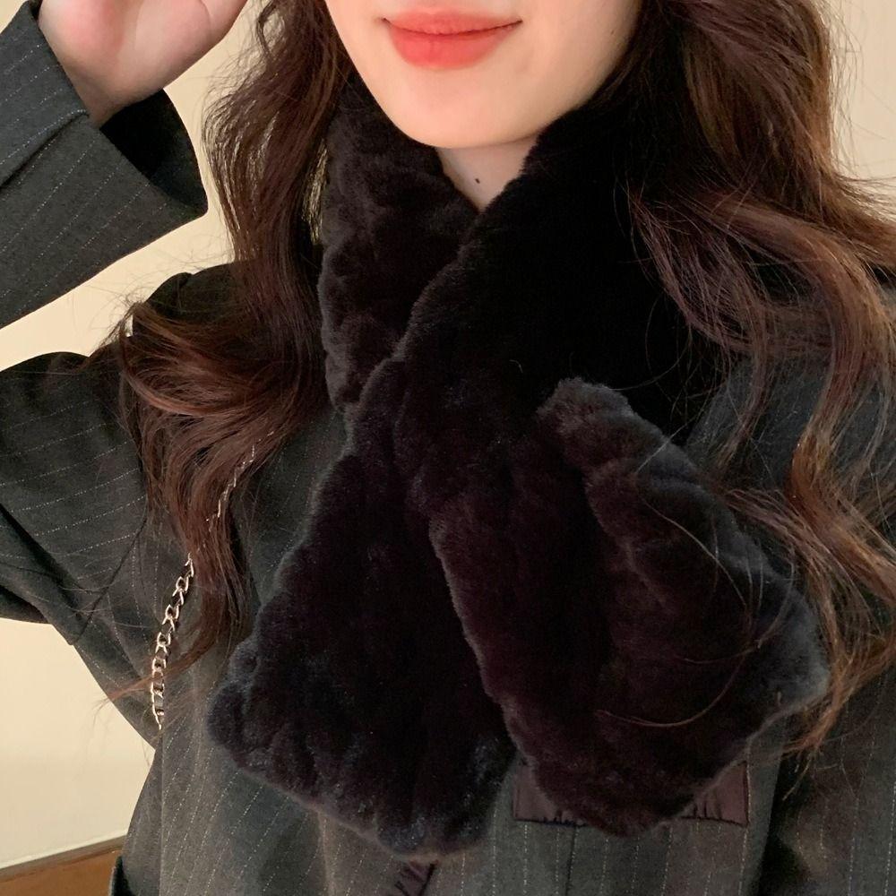 Fashion Imitation Rex Rabbit Fur Cross Scarf Keep Warm Windproof Neck Collar Coldproof Thick Winter Scarves Women