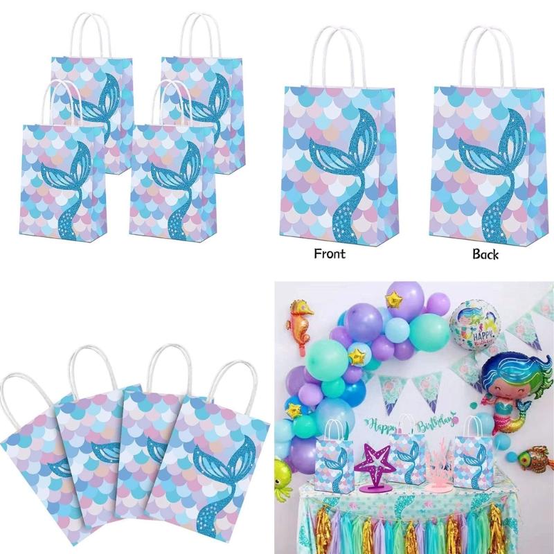 Pack of 10 Beauty Fish Theme Paper Bags with Scale Pattern Candy Storage Bags Suitable for Gifts and Party Favors