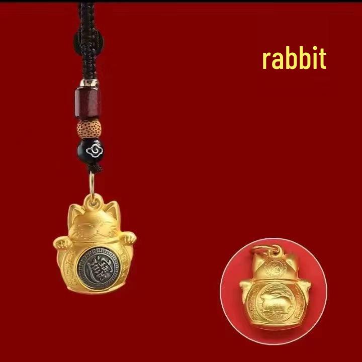 Tang Teng Zodiac Lucky Cat Keychain Pendant - Dragon, Horse, Monkey Spinner Bag Charm