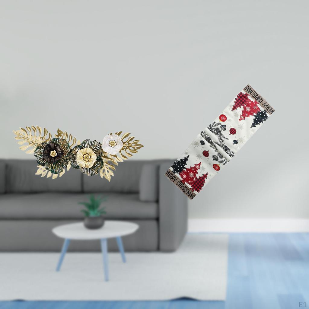 Nordic Christmas Metal Wall Art Sculpture with Decorative Flower Leaves And Table Runner Dresser