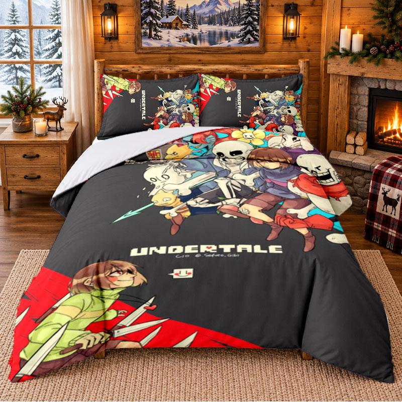 Undertale Pattern Bedding 3Pcs Set Bed Sheet And Pillowcases For Indoor Bedroom