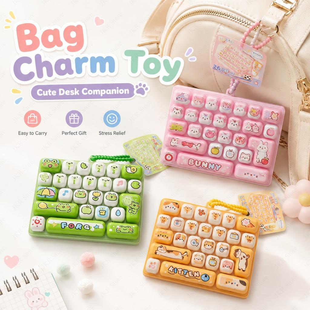 Keyboard Clicker Fidget Toy 26 Button Keychain Portable Anti Stress Decompression Gadget For Desk Travel Party Favor Daily Use