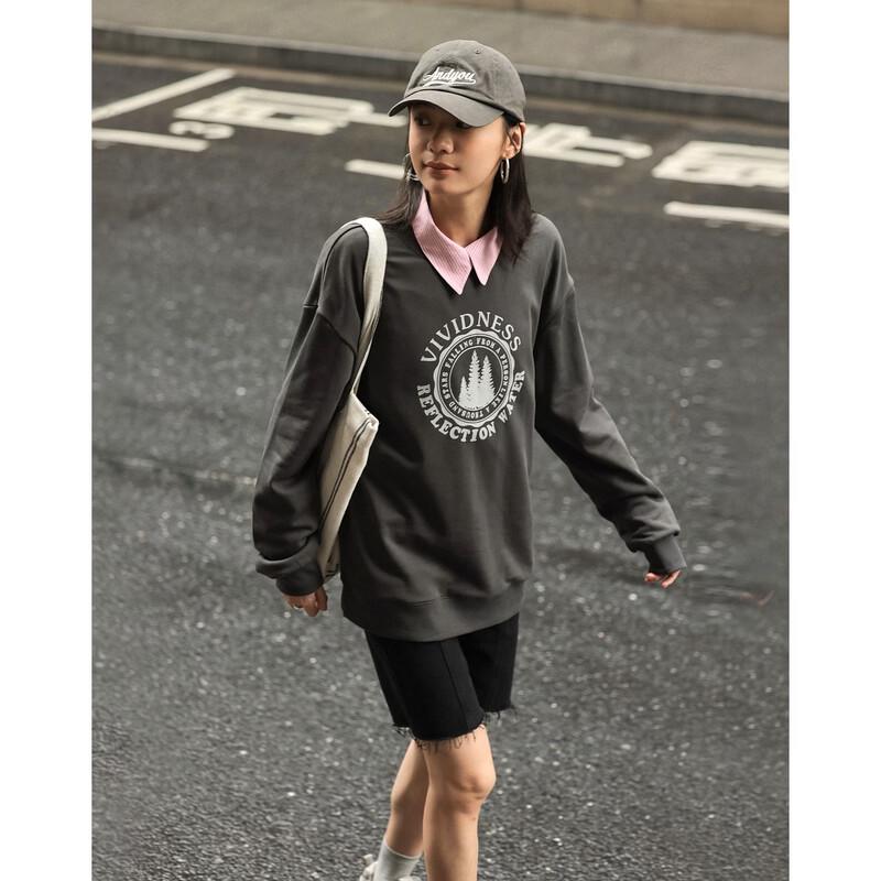 Demana Zero-Pressure Cloud Cotton Spring Retro Print Loose Sweatshirt