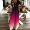 Women Plus Size V Neck Short Sleeve Colorful Swirl Printed Long Maxi Dress