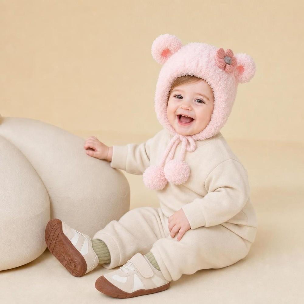 Cute Flower Children Beanie Caps Ear Protection Warm Bonnet Kids Plush Caps  Newborn Toddler