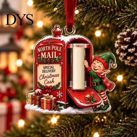 Graduation Cash Gift Box Christmas Ornament, Clear Acrylic Money Holder for Cash, Funny Xmas Tree Hanging Decoration Holiday Party Favors, Seasonal