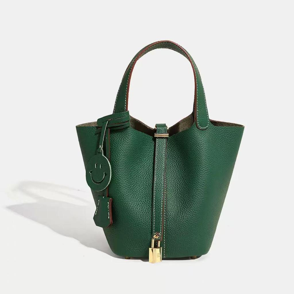 2026 Women's Genuine Leather Cowhide Basket Bucket Bag - Versatile, High-End Handbag
