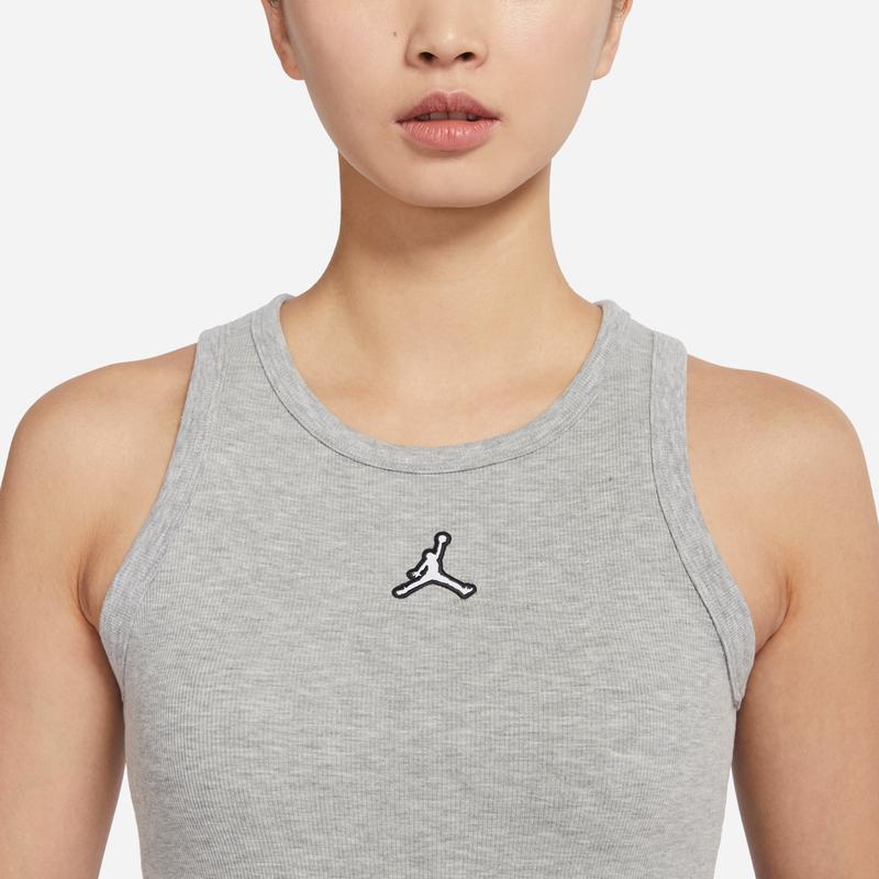 Jordan Solid Logo Print Round Neck Slim Fit Vest Women Tops Gray DO5049-063