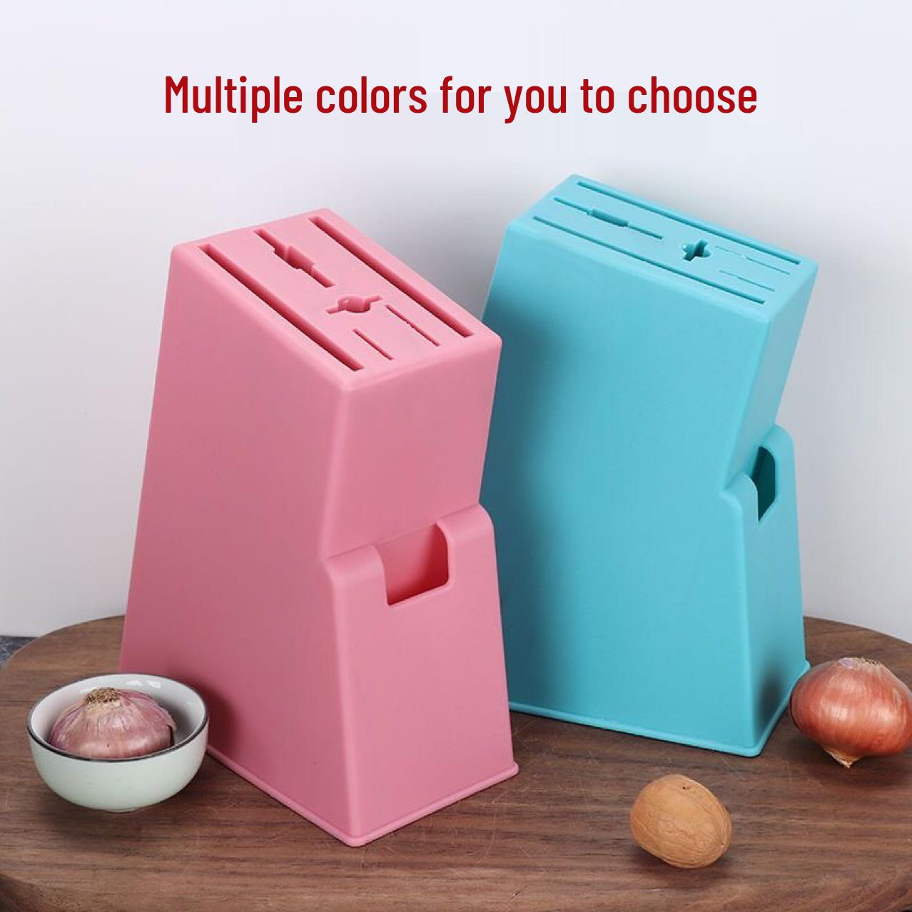 Solid Wood & Plastic Knife Block and Kitchen Storage Rack Orange Red