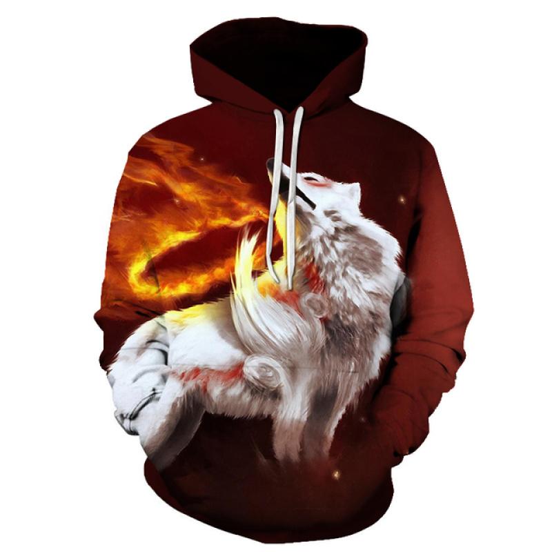 Oversized Ferocious Animal Wolf Hooded Mens Sweatshirts 3D Printing Ice Series Pullover Long Sleeve Hoodies Streetwear Tops