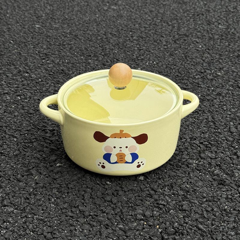 Ins style Korean Pacha Hund Keramik Instant Nudelschüssel mit Deckel für männliche und weibliche Studentenwohnheime Instant Nudeln Schneckenpulver Spezialschüssel
