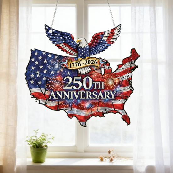 USA 250th Anniversary Suncatcher 1776-2026 Acrylic Window Hanging Ornament American Eagle Patriotic Sun Catcher Memorial Gift