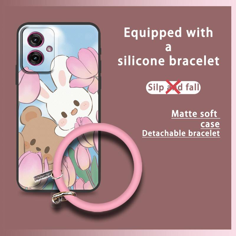Protective Personality Phone Case For MOTO G55 5G Creative Solid Color Cute Heat Dissipation Bracelet Waterproof Ring