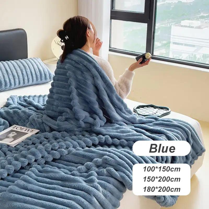1pc Throw Blanket for Bed Striped Flannel Blanket Milk Velvet/Flannel Blanket Warm & Cozy Throw for Couch, Bed & Travel - Versatile All-Season Gift