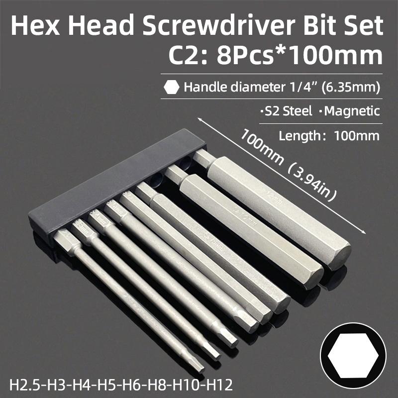 Hex Bit Set Head Allen Wrench Screwdriver Bit Set SAE Metric Hex Shank Magnetic Screw Driver S2 Steel Electric Drill Hand Tools