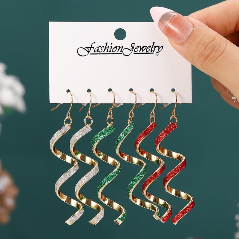 Hot-selling Christmas versatile personality spiral geometric earrings metal texture multi-color earrings set