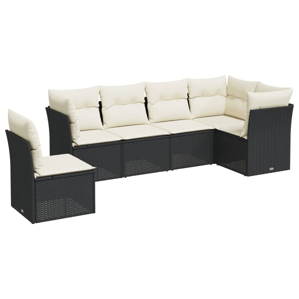 Vidaxl 6-Cz. Set di Mobili da Giardino con Cuscini, Polyrattan Nero