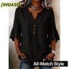 Women's Fashion Casual Solid Color Print 3/4 Sleeves V-Neck Blouses & Shirts