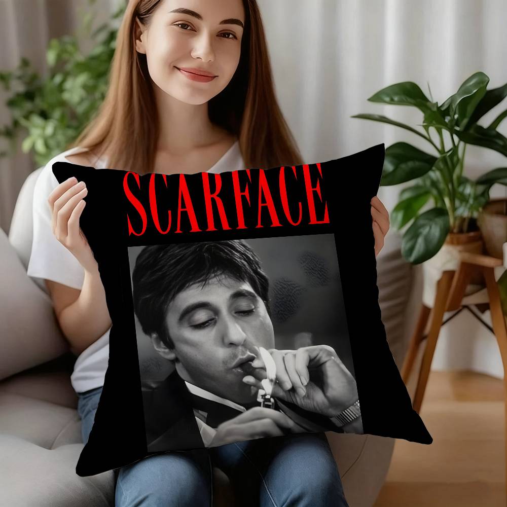 

Classic Movie Scarface Vintage Pillow Case Plush Fabric Soft Pillowcase Double Sided Print Cushion Cover Household Gifts 12x12Inch