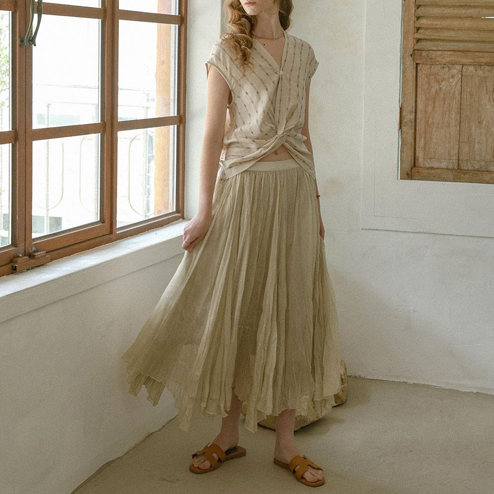 Peulaudeumali Pm_Crinkle Pleated Long Skirt_2Color