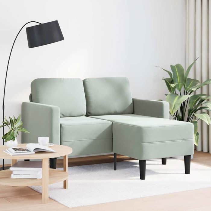VidaXL Canapé 2 places avec méridienne en L gris clair 125 cm velours, canapé 2 places de chambre, causeuse, canapé deux 4107069