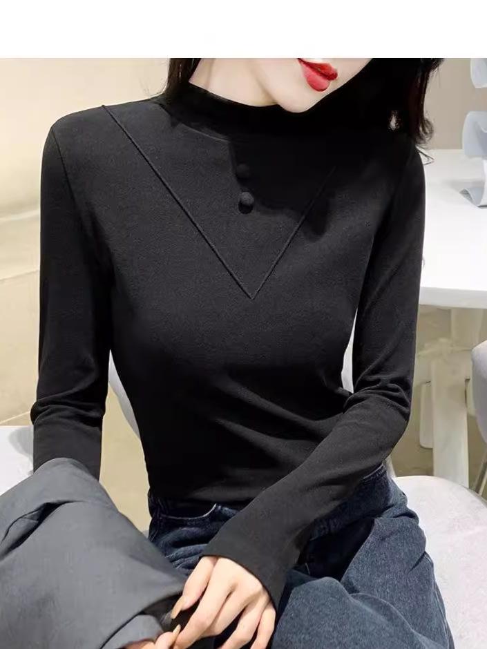 Ribbed Double-Sided Fleece Women's Slim-Fit Long Sleeve Half-High Neck Top