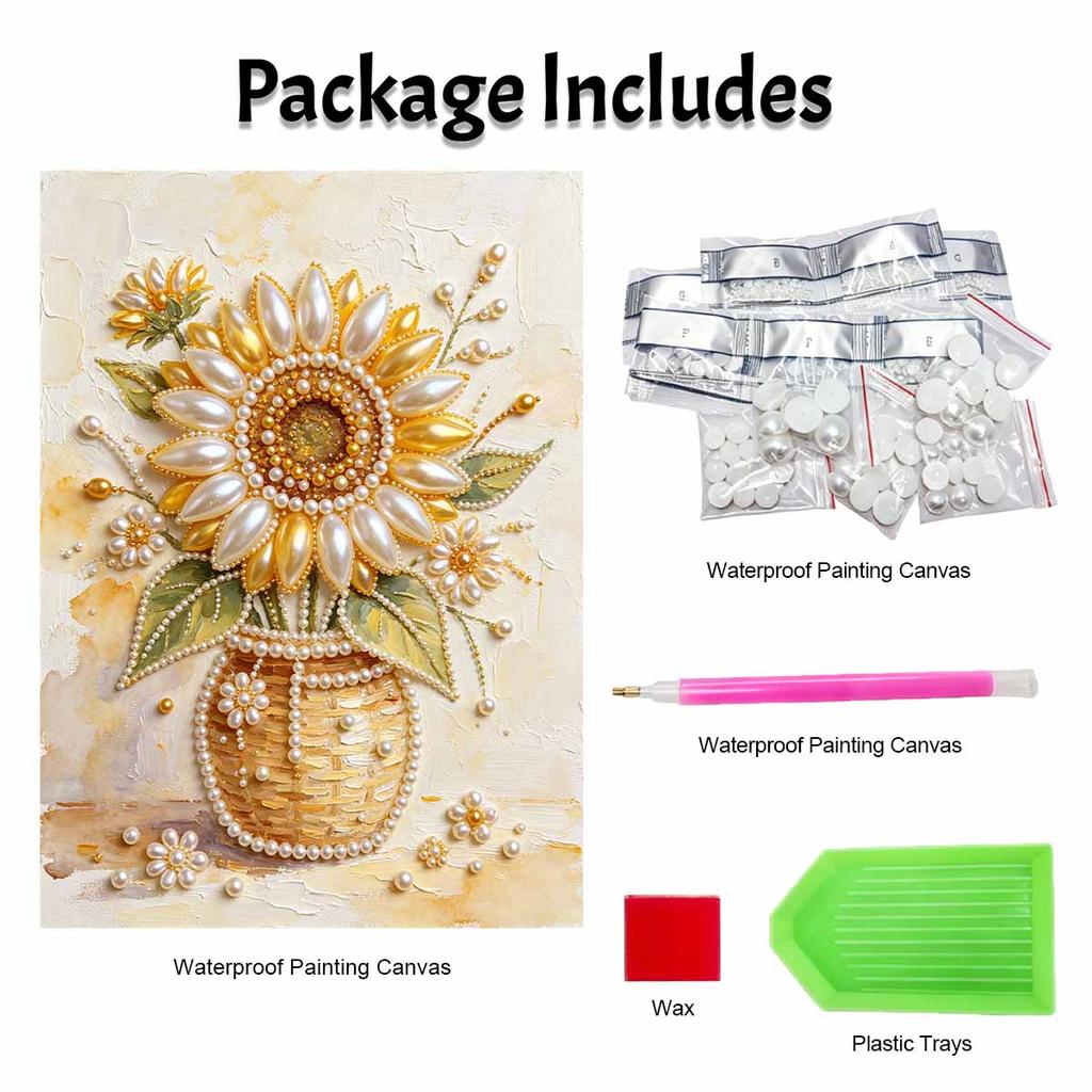 DIY Pearl Painting Canvas Sunflower Design Shiny 3D Bead Art Kit Creative Leisure Craft for Living Room Wall Decor