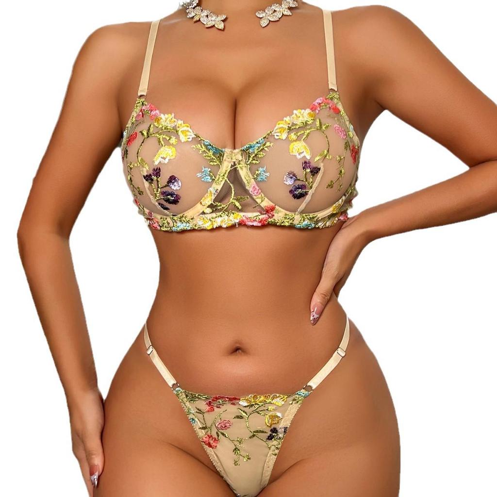 "Blumen-Bügel-BH & String-Set - Sexy, minimalistisches Design"