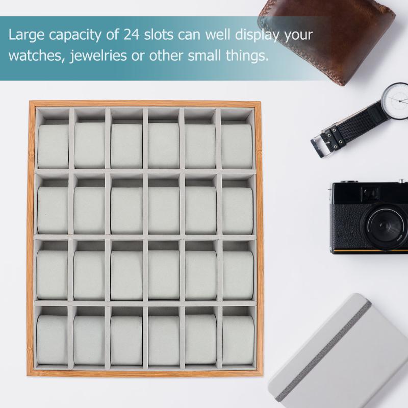 24 Slots Walnut Grain Wood Watch Storage Display Box Wristwatch Organizer Display Tray Watches Holder with Pillows Gift Cases