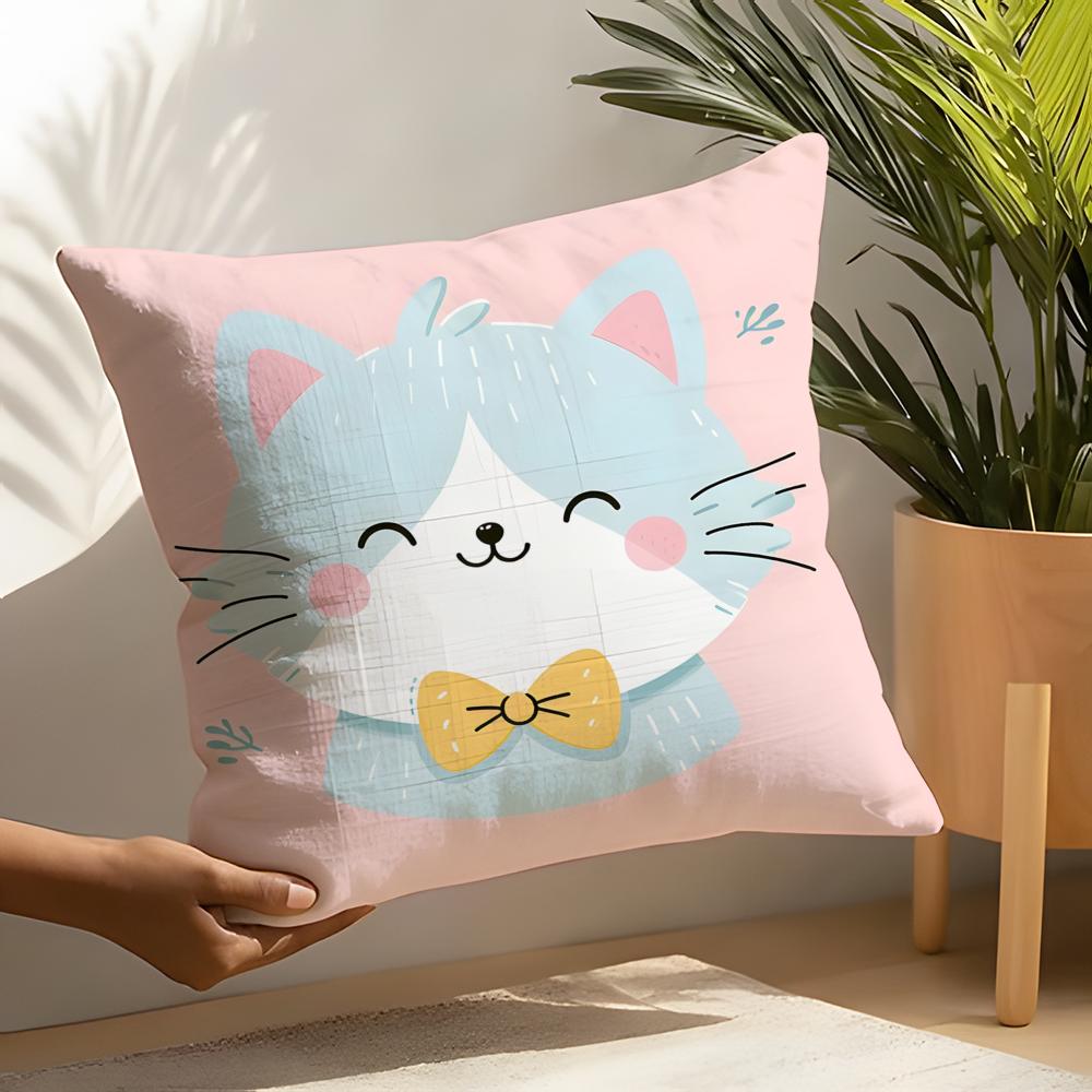 3 Cute Pink Cat Pattern Pillow Case Home Living Room Decoration Linen Pillowcover Pillow Cases Cushion Cover