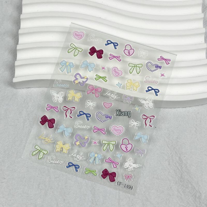 5D Präglade Färgade Linjer Rosett Nageldekorationsklistermärken - 3D Vattentäta Dekaler