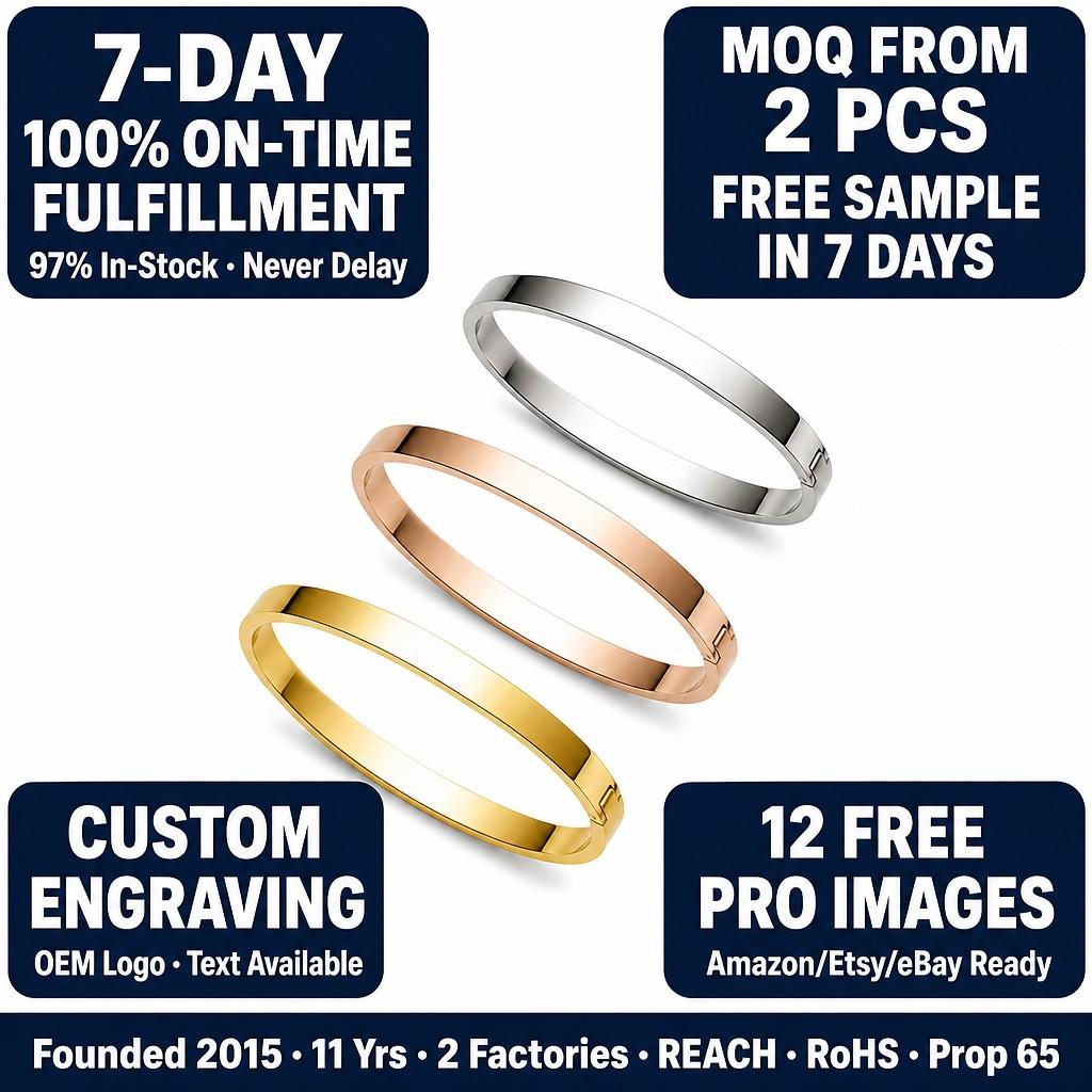 Personalized Female Jewellery Custom Stainless Steel 18K Gold Plated Love Bangles Bracelets for Women