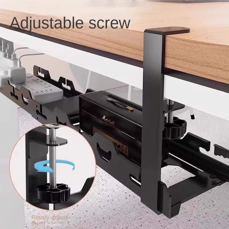 No Drilling Under Desk Wire Management Tray Retractable Cable Organizers In Home Office PC Router Data Wire Metal Storage Rack