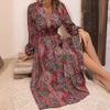 Women's Autumn and Winter New Temperament V-neck Printed Long-sleeved Dress