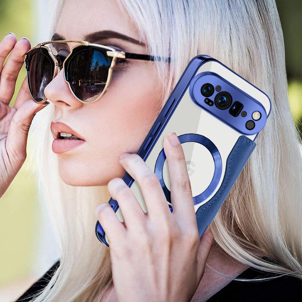 For Google Pixel 9 Pro XL Magnetic Case Rhombus PU Leather Phone Cover