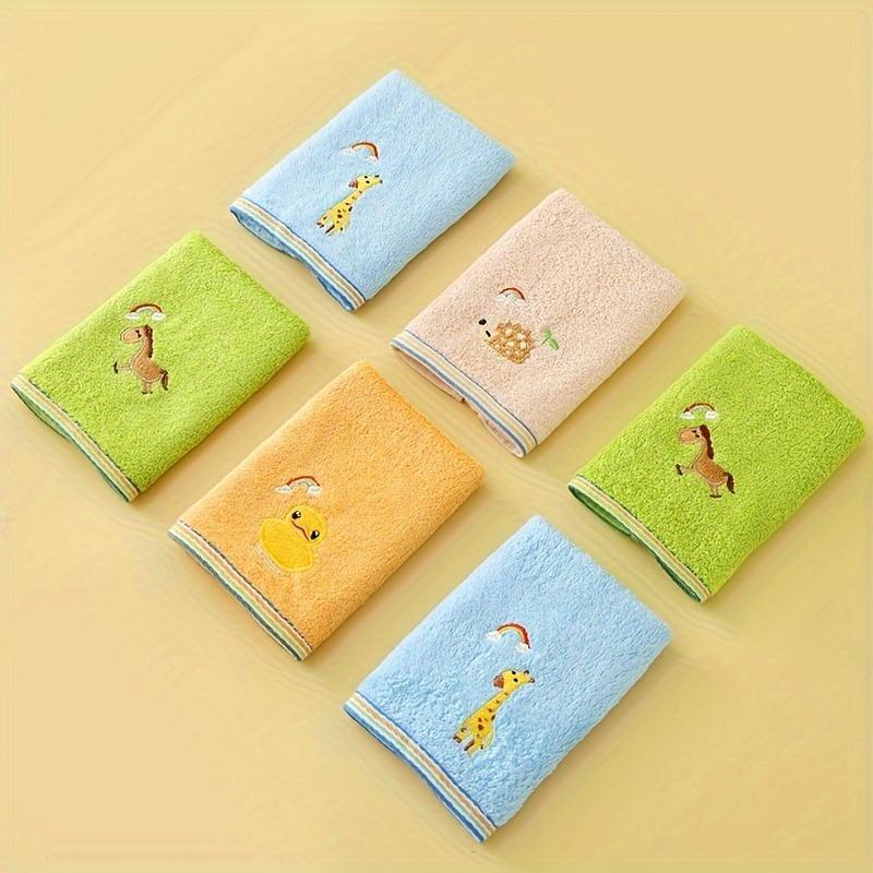 Set da 4 asciugamani in fibra di bambù, asilo, ricamo cartone animato, asciugamano per le mani, morbido, assorbente, 25 x 50 cm / 9,84 x 19,68 pollici, colore casuale