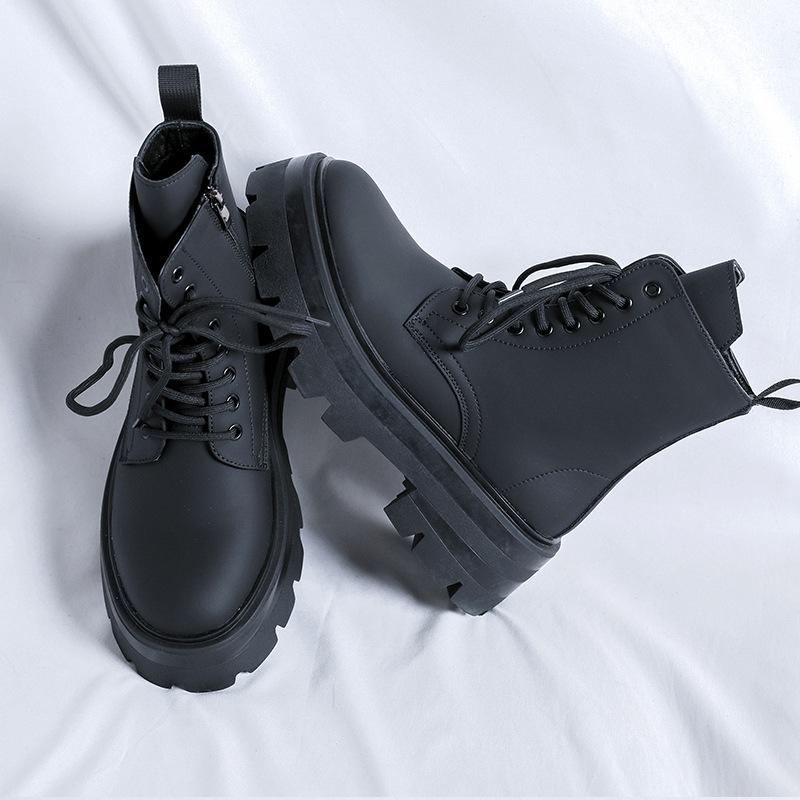 Martin Boots Men'S Thick-Soled Heightening Leather Shoes New Leather Boots Medium-Top Derby Boots 3320-R