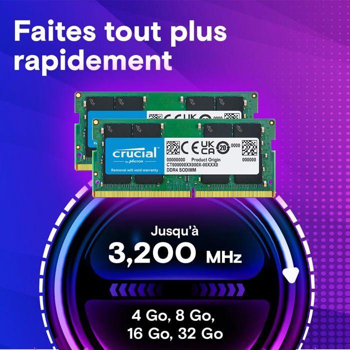 Mémoire Vive DDR4 SDRAM 32 Go 3200 MHz (PC4-25600) CL22 DRX8 UNBUFF SODIMM 260P - Noir