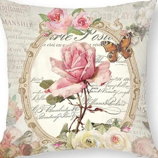 Retro American Plant Floral Print Linen Pillow Case Living Room Sofa Car Pillow Cushion
