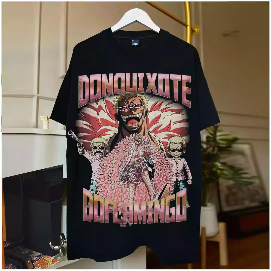 

ONE PIECE Doflamingo Short-sleeved T-shirt Heavy Cotton Printing Loose Retro American Street Men and Women The Same Style 4XL