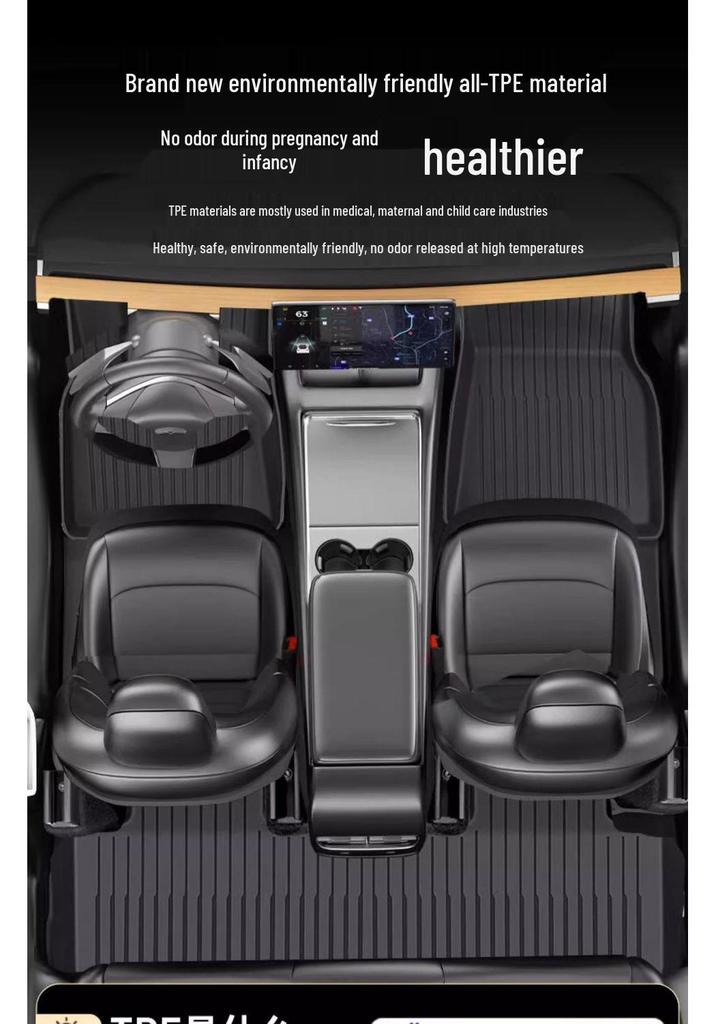 Compatible Tesla Model 3 & Y TPE Odorless Floor Mats & Trunk Backrest Mats