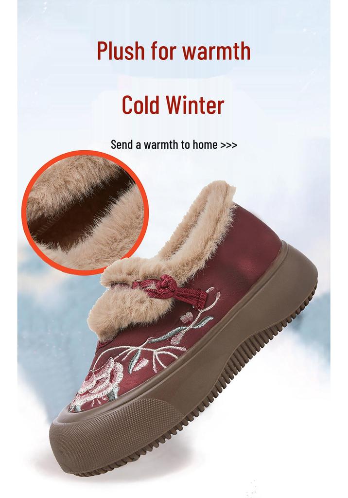 Women's Embroidered Winter Fur Boots: Cotton, Polyurethane, Velvet-Lined, Thick Sole, Height-Boosting.