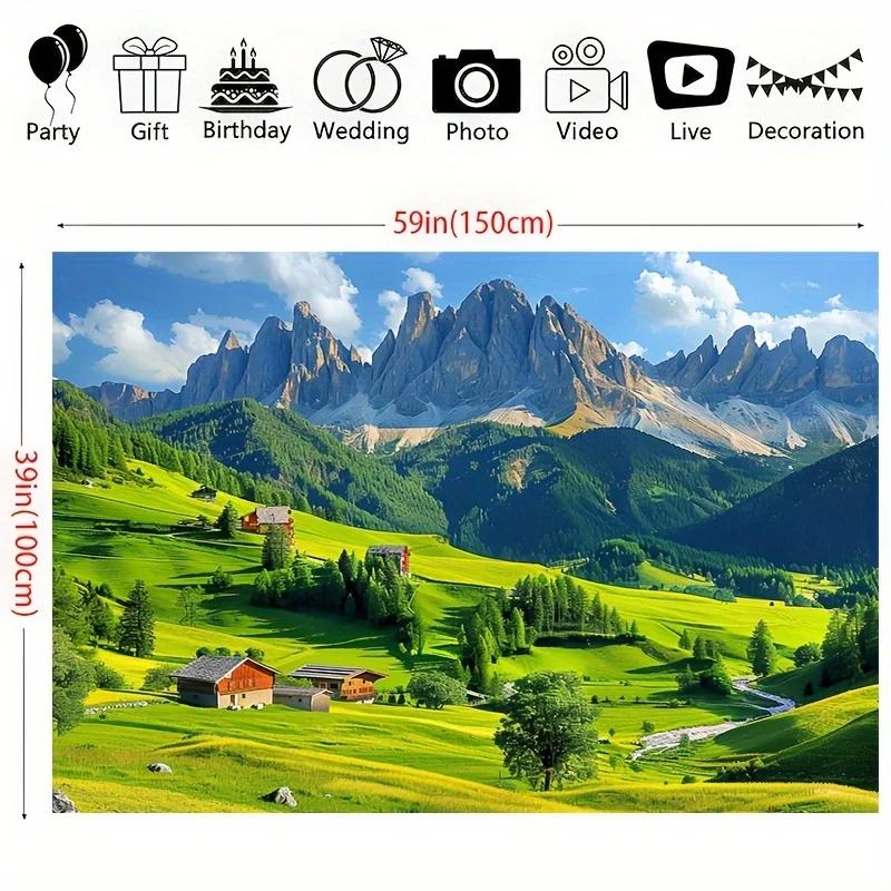 1 piece Swiss Alpine Scenery Backdrop - Jungle-like green pastures and majestic mountains hanging decor