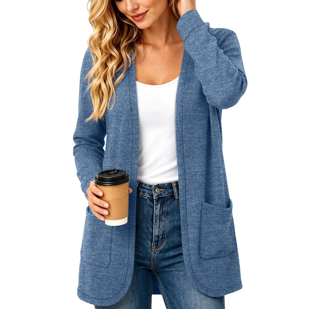 Women's Cardigan Color Long Sleeve with Pockets for Casual Wear